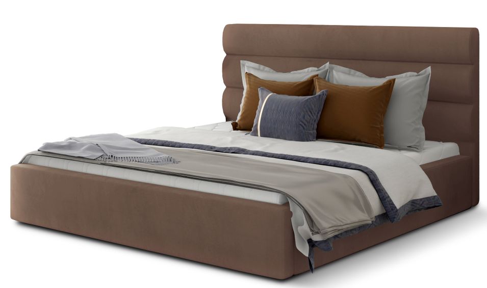 Lit adulte avec coffre de rangement Klarina - Velours rembourré - Photo n°1