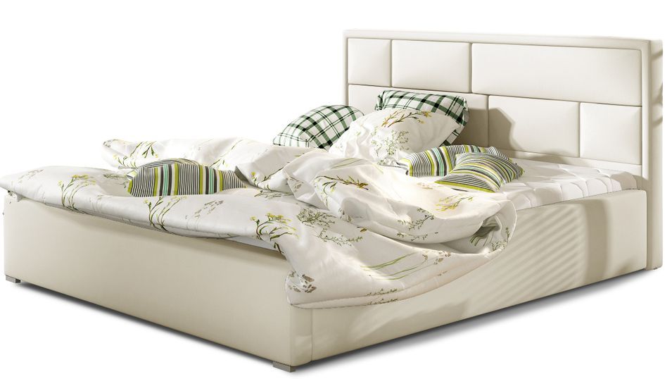 Lit adulte avec coffre de rangement Lenzo – Simili cuir rembourré - Photo n°1