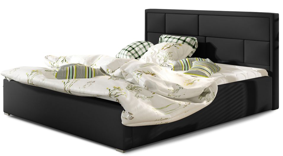 Lit adulte avec coffre de rangement Lenzo – Simili cuir rembourré - Photo n°1