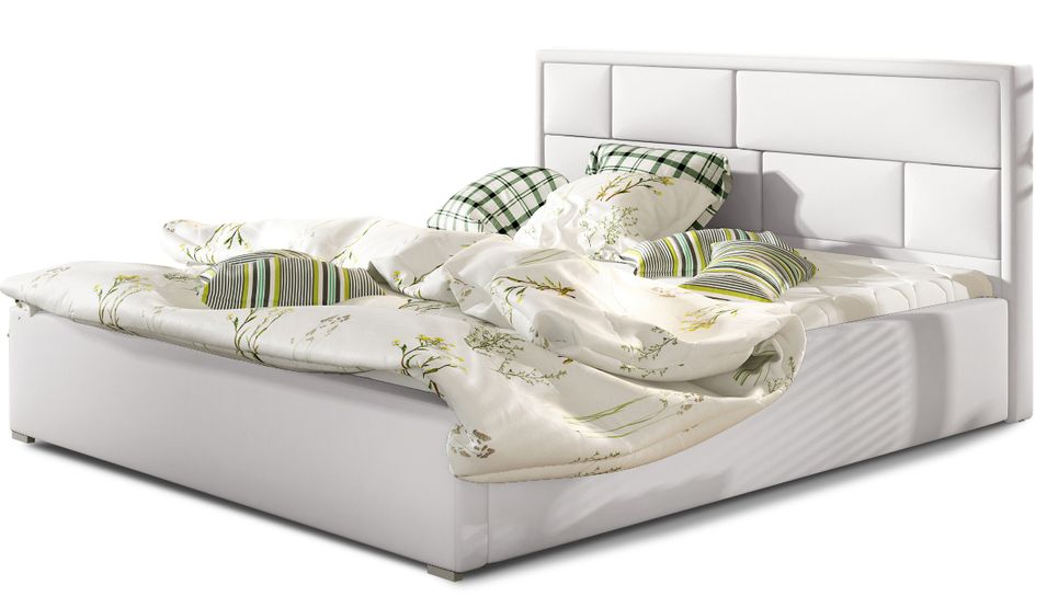 Lit adulte avec coffre de rangement Lenzo – Simili cuir rembourré - Photo n°1