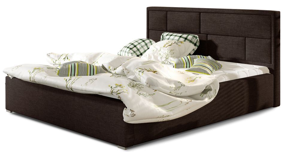 Lit adulte avec coffre de rangement Lenzo – Tissu rembourré - Photo n°1