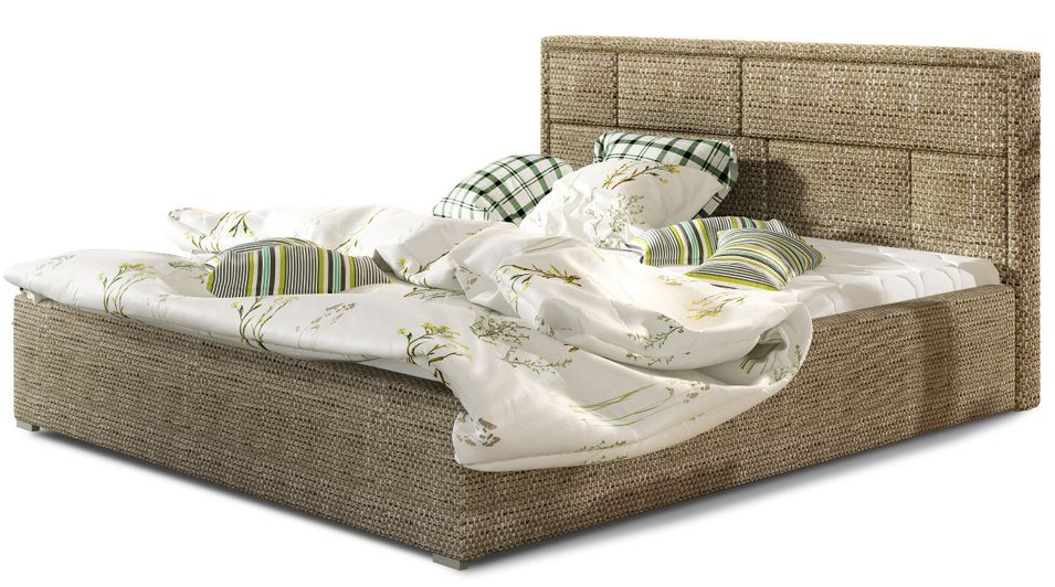 Lit adulte avec coffre de rangement Lenzo – Tissu rembourré - Photo n°1