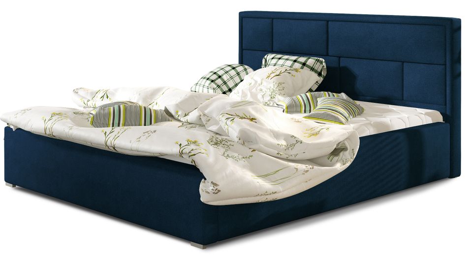 Lit adulte avec coffre de rangement Lenzo – Velours rembourré - Photo n°1