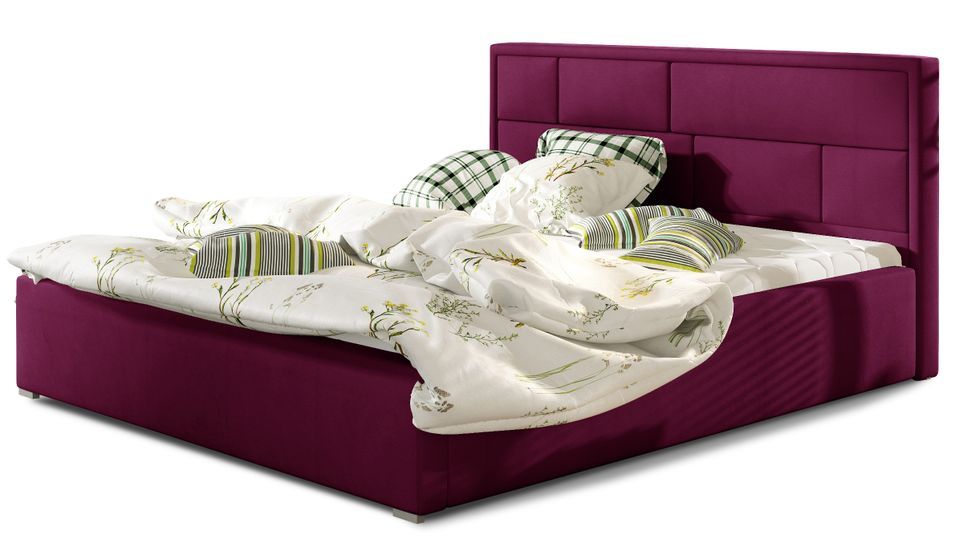 Lit adulte avec coffre de rangement Lenzo – Velours rembourré - Photo n°1