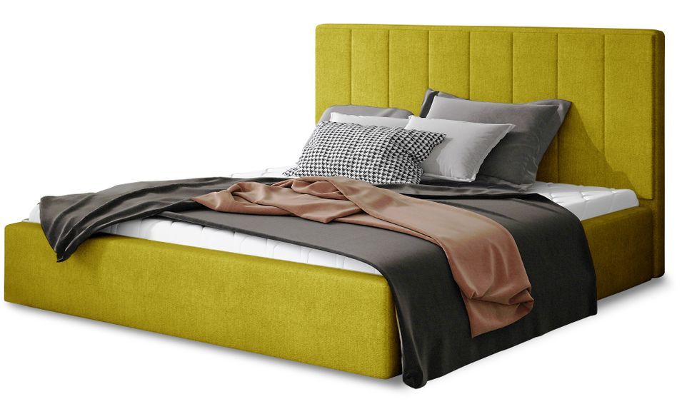 Lit adulte avec coffre de rangement Vareza – Tissu matelassé - Photo n°1