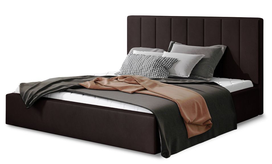 Lit adulte avec coffre de rangement Vareza – Velours matelassé - Photo n°1