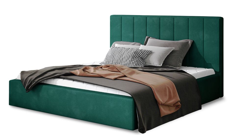 Lit adulte avec coffre de rangement Vareza – Velours matelassé - Photo n°1