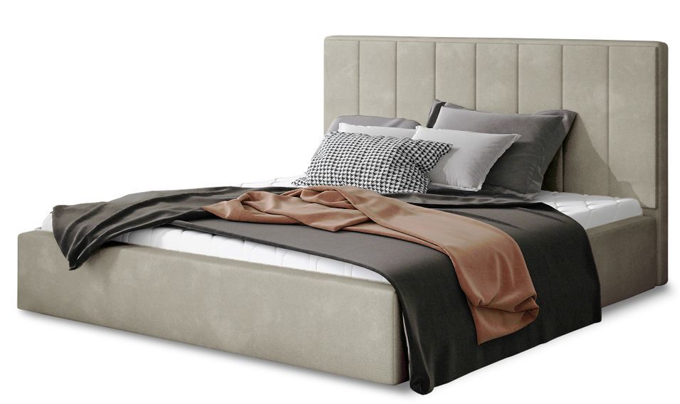 Lit adulte avec coffre de rangement Vareza – Velours matelassé - Photo n°1