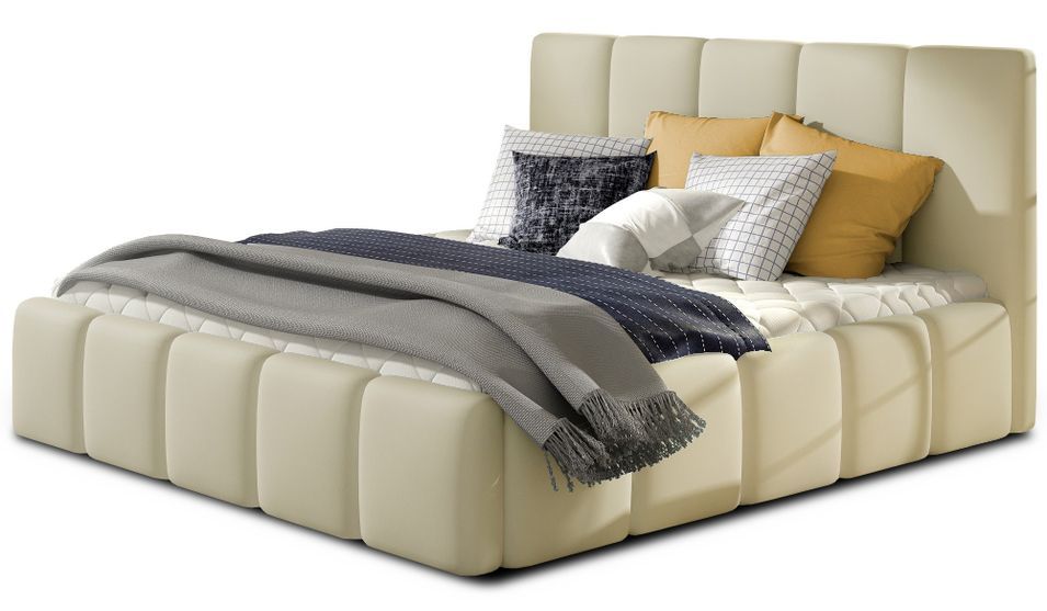 Lit adulte avec coffre de rangement Vika – Simili cuir capitonné - Photo n°1