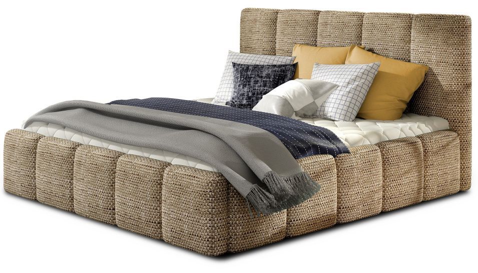 Lit adulte avec coffre de rangement Vika – Tissu capitonné - Photo n°1