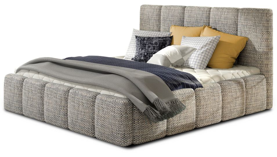 Lit adulte avec coffre de rangement Vika – Tissu capitonné - Photo n°1