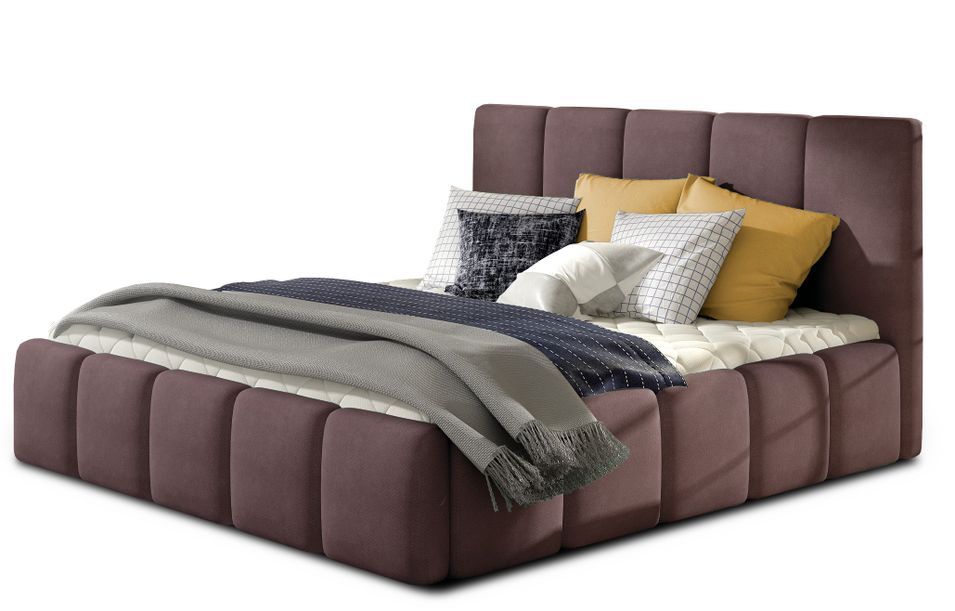 Lit adulte avec coffre de rangement Vika – Tissu capitonné - Photo n°1