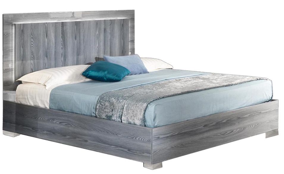 Lit adulte avec Led en bois de chêne grisé Nikoza 160 cm - Photo n°1