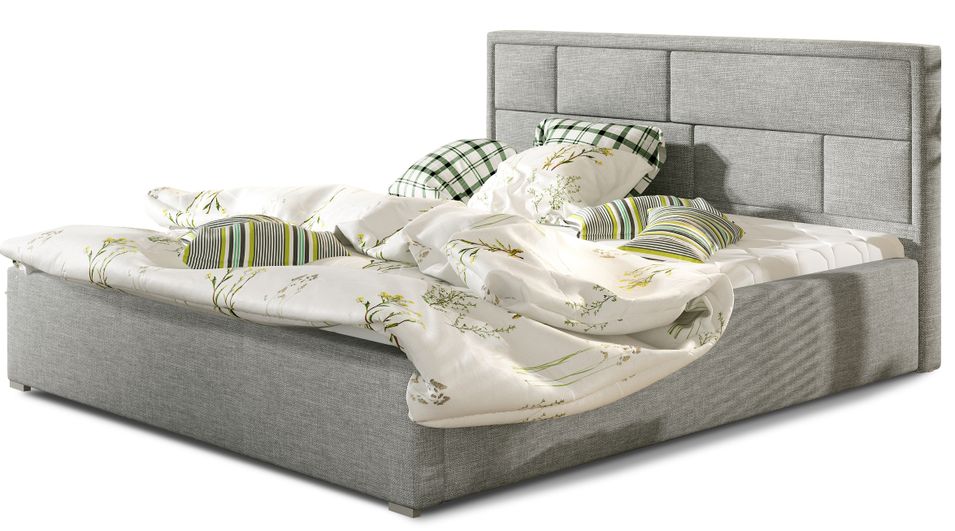 Lit adulte avec sommier Lenzo – Tissu rembourré - Photo n°1