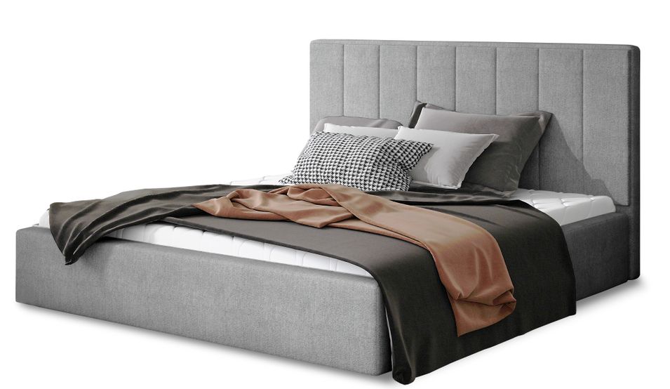 Lit adulte avec sommier Vareza – Tissu matelassé - Photo n°1