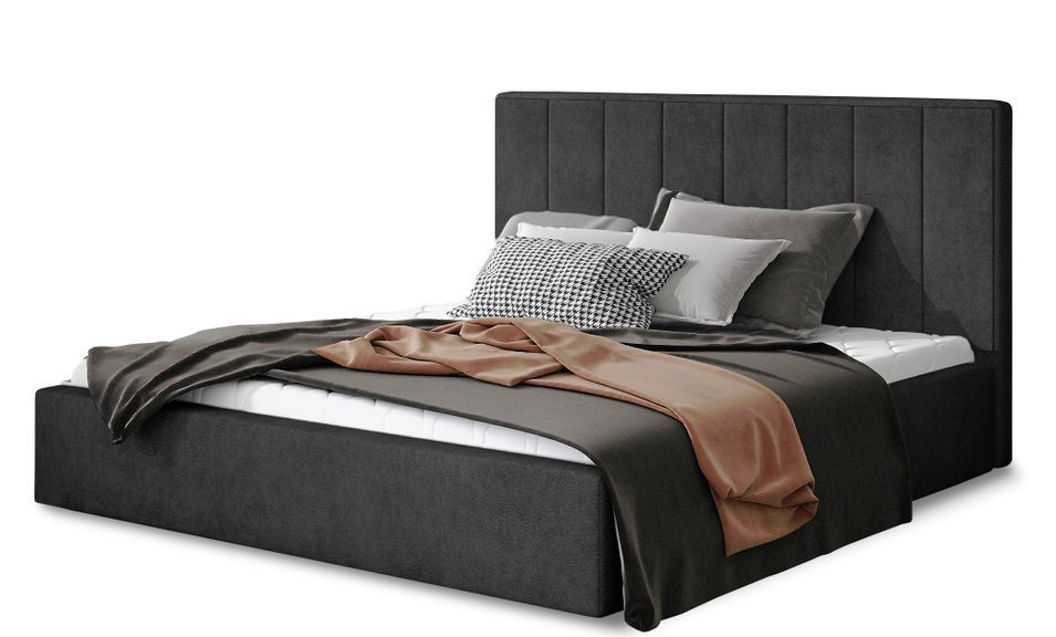 Lit adulte avec sommier Vareza – Tissu matelassé - Photo n°1