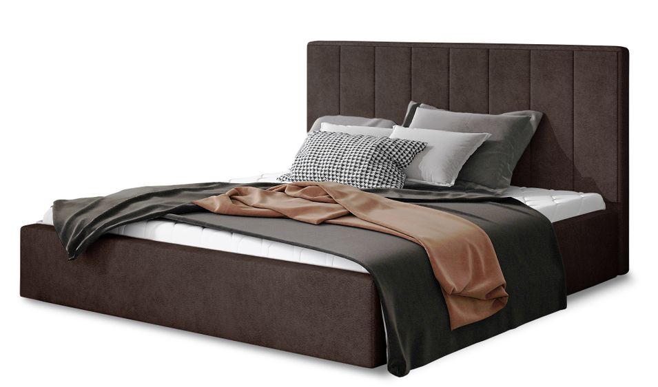 Lit adulte avec sommier Vareza – Tissu matelassé - Photo n°1