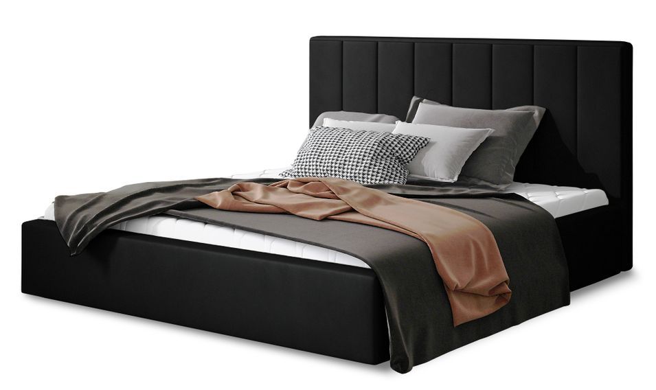 Lit adulte avec sommier Vareza – Velours matelassé - Photo n°1