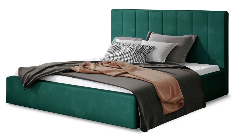 Lit adulte avec sommier Vareza – Velours matelassé - Photo n°1