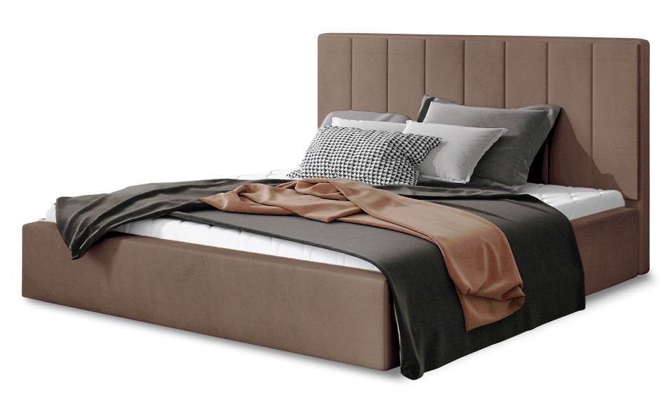 Lit adulte avec sommier Vareza – Velours matelassé - Photo n°1
