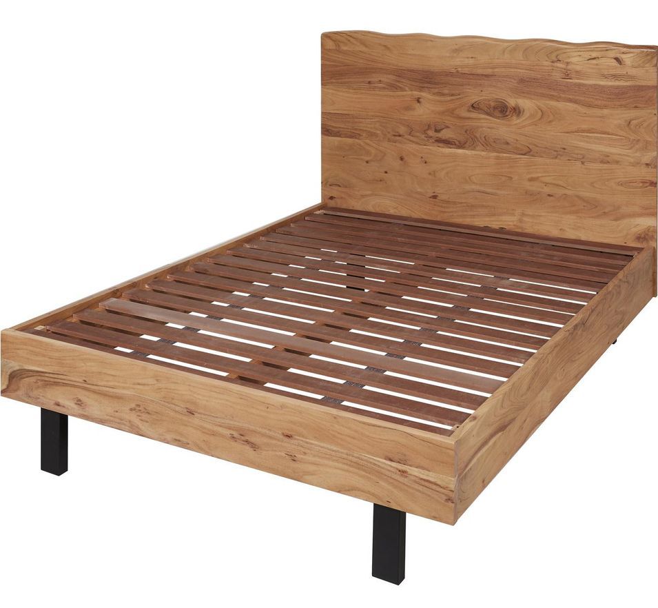 Lit adulte bois massif et pieds acier noir Kinoa 160x200 cm - Photo n°1