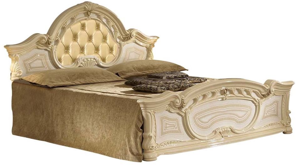 Lit adulte laqué beige tête de lit capitonnée simili cuir beige Soraya 160x200 cm - Photo n°1