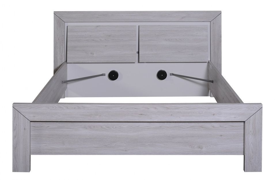 Lit adulte lumineux bois de chêne gris Maeva 180 - Photo n°1