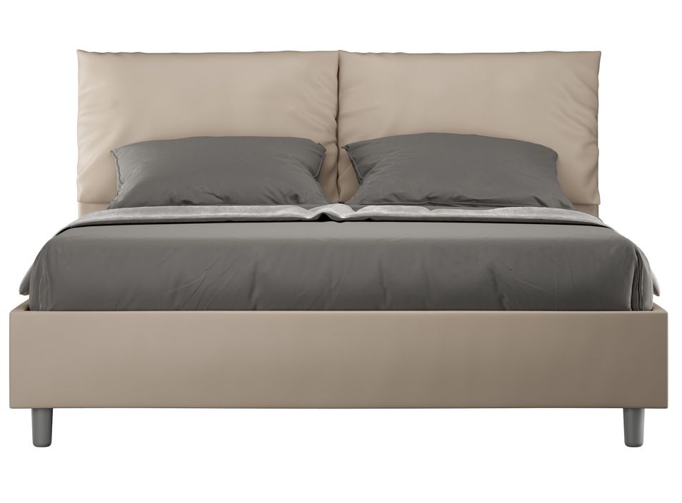 Lit adulte moderne avec coussins rembourrés simili cuir Anja - Photo n°1