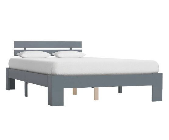 Lit adulte pin massif gris Cozy 140x200 cm - Photo n°1