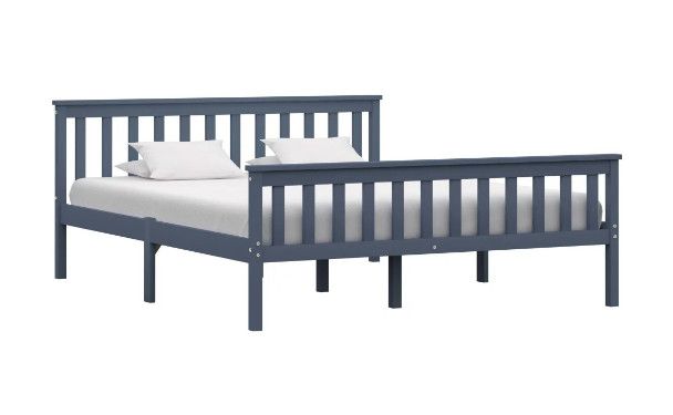 Lit adulte pin massif gris Karibou 160x200 cm - Photo n°1