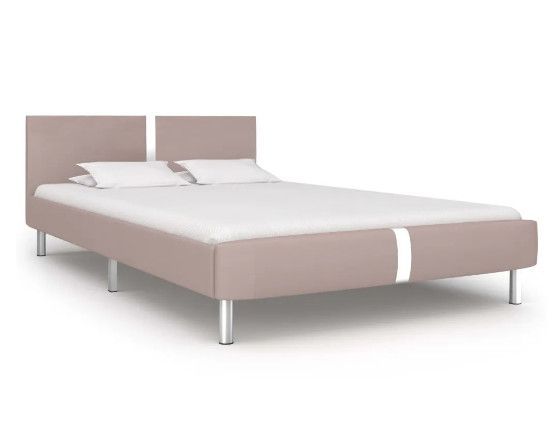 Lit adulte simili cuir beige et pieds métal chromé Andou 140x200 cm - Photo n°1