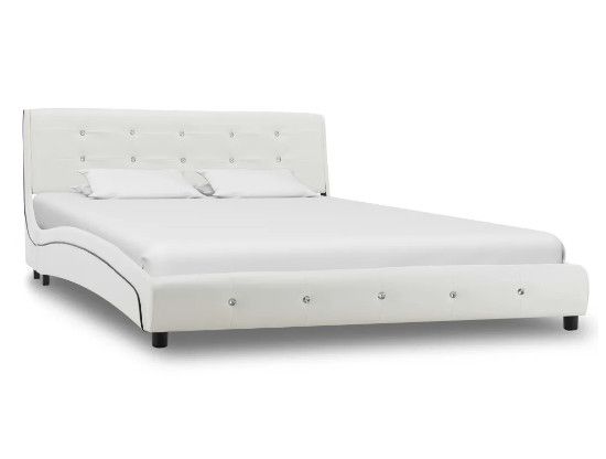 Lit adulte simili cuir blanc Bisco 140x200 cm - Photo n°1