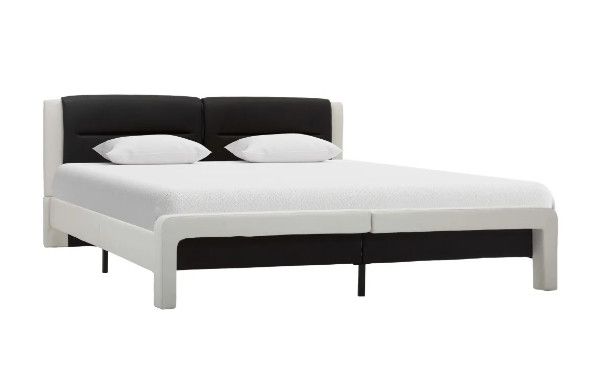 Lit adulte simili cuir blanc et noir Joya 140x200 cm - Photo n°1