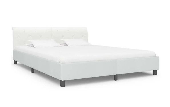 Lit adulte simili cuir blanc et pieds métal noir Meyza 160x200 cm - Photo n°1