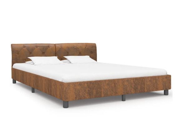 Lit adulte simili cuir marron et pieds métal noir Meyza 160x200 cm - Photo n°1