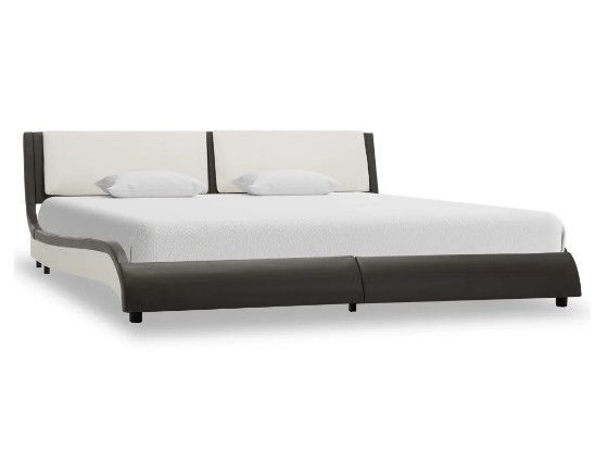 Lit adulte simili cuir noir et gris Zion 160x200 cm - Photo n°1