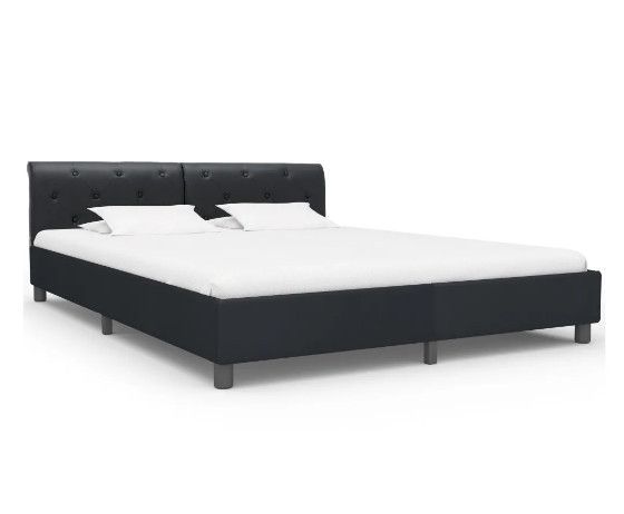 Lit adulte simili cuir noir et pieds en métal Simia 180x200 cm - Photo n°1