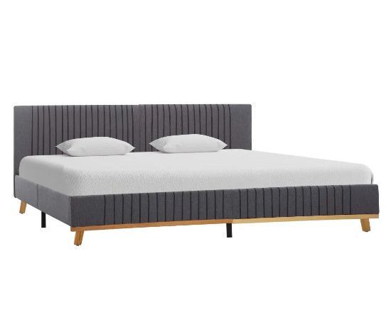 Lit adulte tissu gris clair et pieds bois clair Melo 160x200 cm - Photo n°1