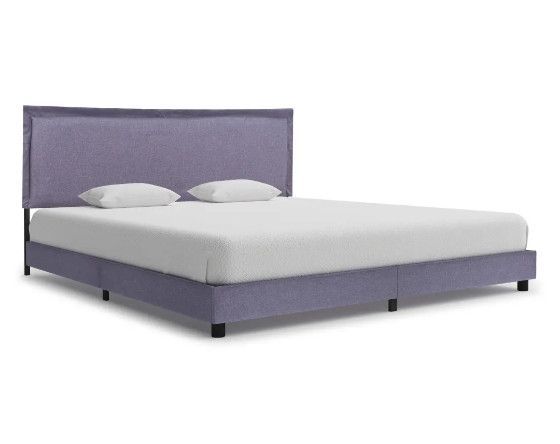 Lit adulte tissu gris clair et pieds bois massif noir Kaas 180x200 cm - Photo n°1