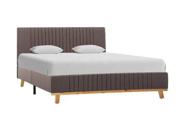 Lit adulte tissu gris et pieds bois clair Melo 140x200 cm - Photo n°1