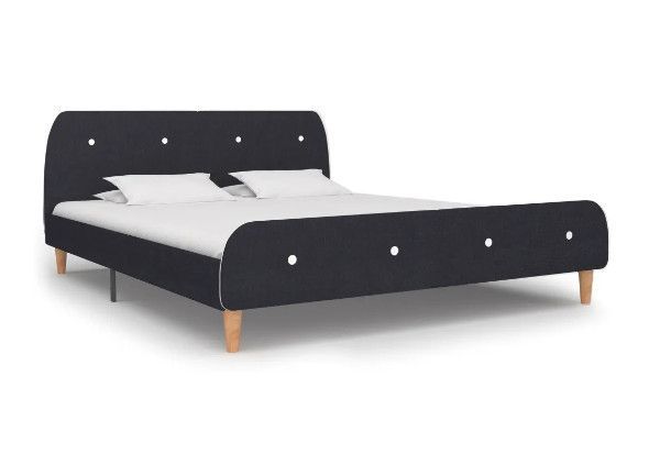 Lit adulte tissu gris foncé et pieds bois massif clair Indie 160x200 cm - Photo n°1