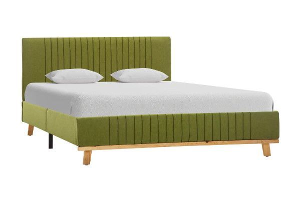 Lit adulte tissu vert et pieds bois clair Melo 140x200 cm - Photo n°1