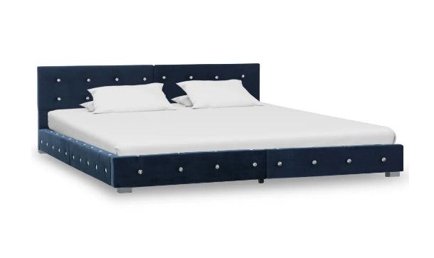 Lit adulte velours bleu Meli 160x200 cm - Photo n°1