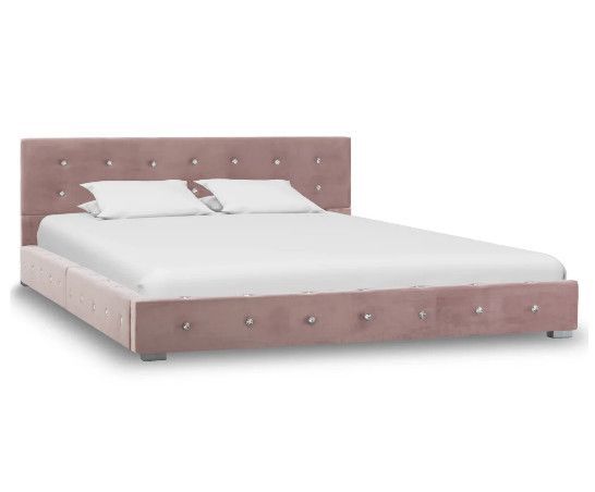 Lit adulte velours rose Meli 180x200 cm - Photo n°1