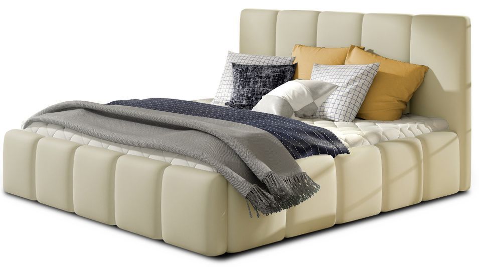 Lit adulte Vika – Simili cuir capitonné - Photo n°1