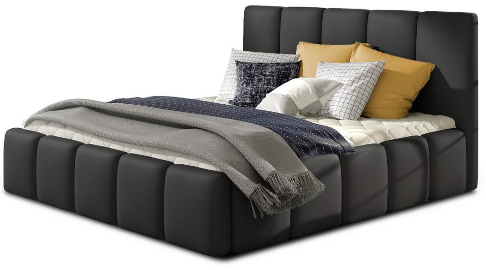 Lit adulte Vika – Simili cuir capitonné - Photo n°1