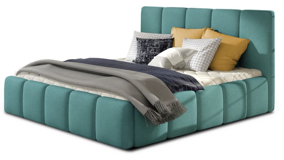 Lit adulte Vika – Tissu chiné capitonné - Photo n°1