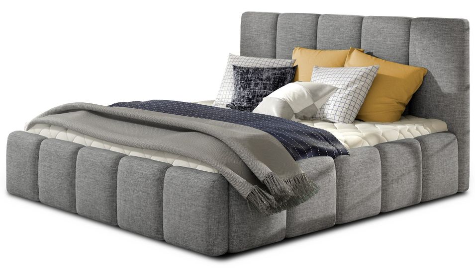 Lit adulte Vika – Tissu chiné capitonné - Photo n°1