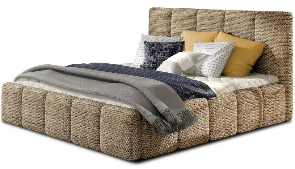 Lit adulte Vika – Tissu chiné capitonné - Photo n°1