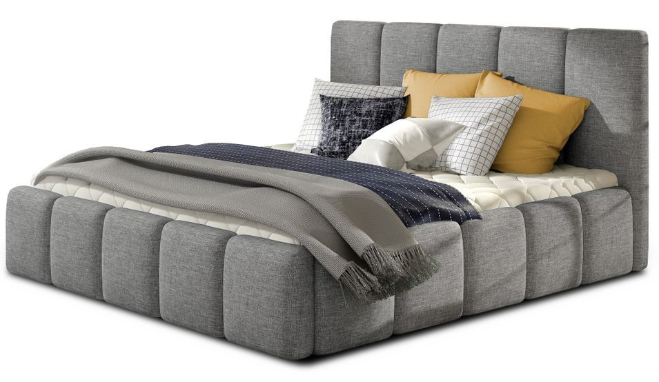 Lit adulte Vika – Tissu chiné capitonné - Photo n°1